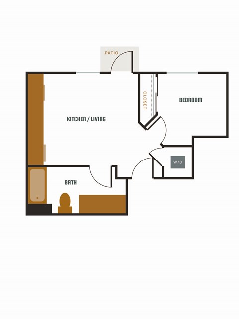 Floor plan for 1 bed, 1 bath, 501 sqft